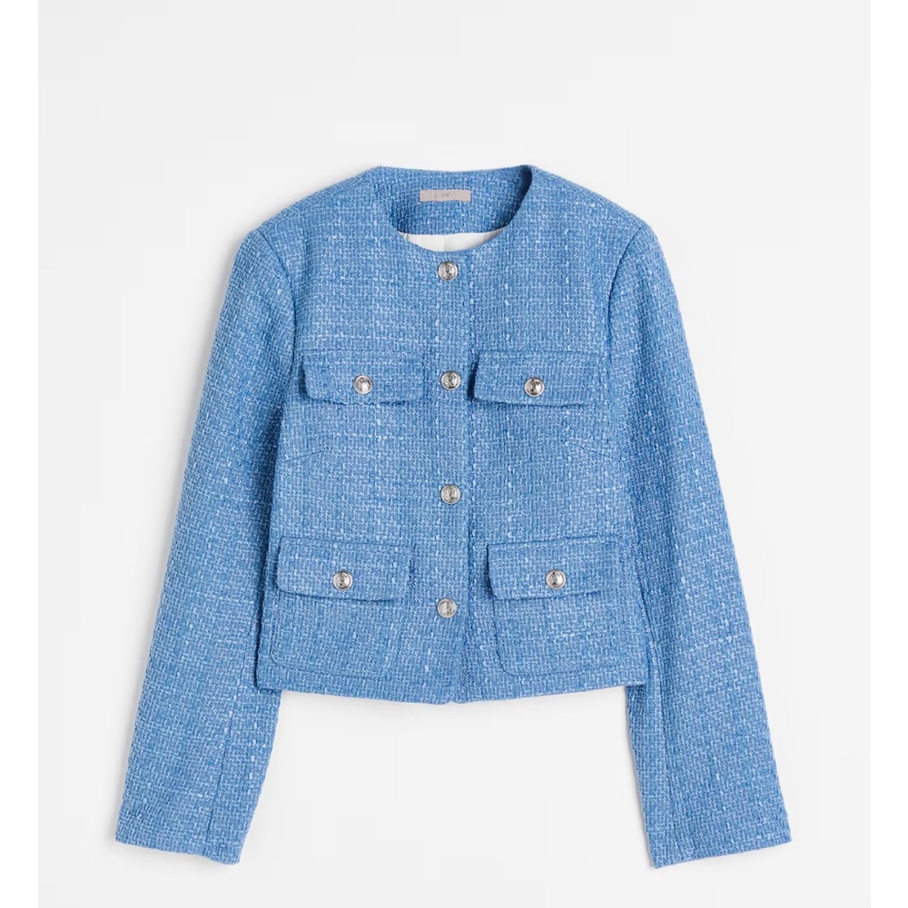 H&M Textured Tweed Jacket-Blue!